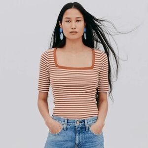 J.Crew | 3X | Striped Perfect-Fit Elbow-Length Sleeve Square-neck T-Shirt